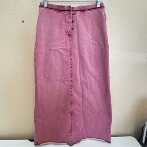 Sundance Denim Maxi Skirt Pink Washed Button Fly Size 4 Boho Long Skirt